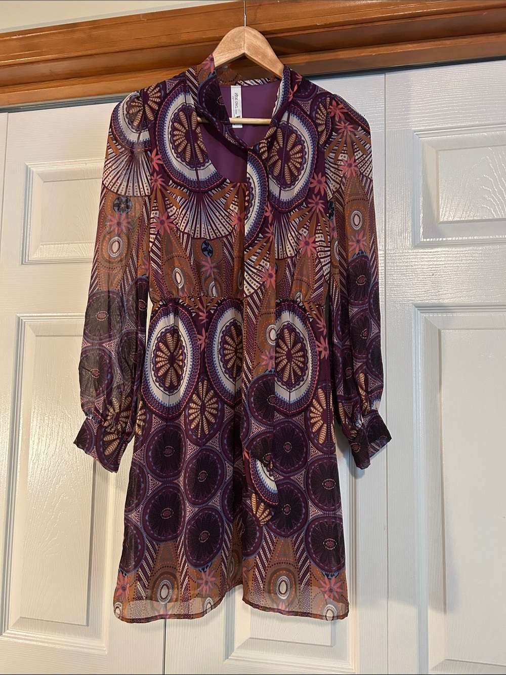 Pink Owl Purple & Brown Boho Long Sleeve Dress